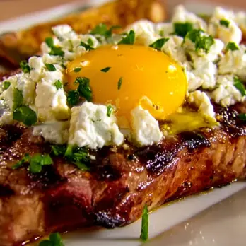 Toscaanse Steak met Geitenkaas en Gebakken Ei