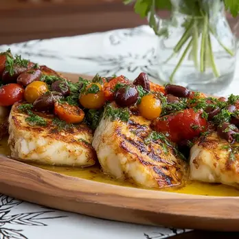 Gegrilde Heilbot met Bagna Cauda Olijvensauste