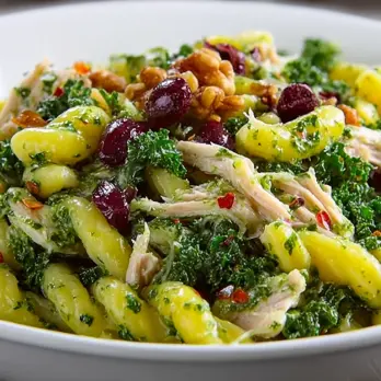 Gemelli met Boerenkoolpesto, Kip en Olijven