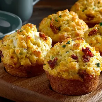 Maïs Muffins met Knoflook en Zongedroogde Tomaten