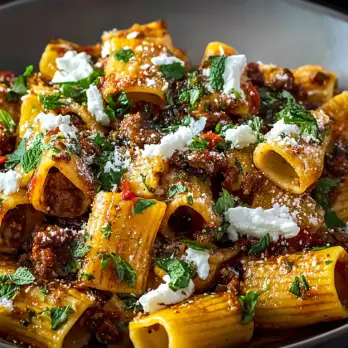 Rigatoni met Merguez en Nootbruine Boter