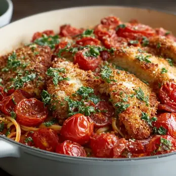 Knapperige Parmezaanse Kip Linguine met Zondagssaus