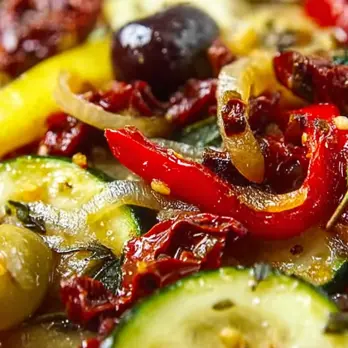 Mediterraanse Groenteschotel met Olijven en Zongedroogde Tomaten