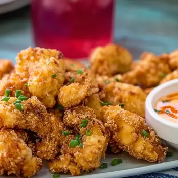 Knapperige Popcorn Kip met Honing-Sriracha Mayo