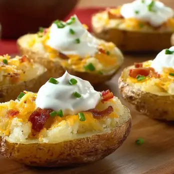 Knapperige aardappelschillen met kaas en spek