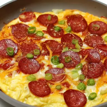 Romige roerei met pepperoni en cheddar