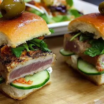 Ahi Tonijn Sliders met Kimchi en Komkommer