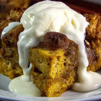 Pompoen Broodpudding met Rumsaus