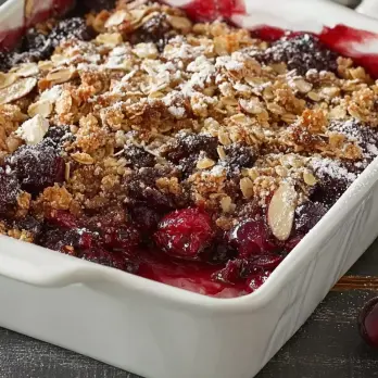 Kersen-Vanille Crumble met Kaneel en Rum
