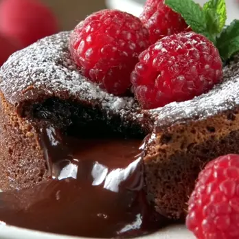 Smeltende Chocoladetaartjes met Frambozensaus