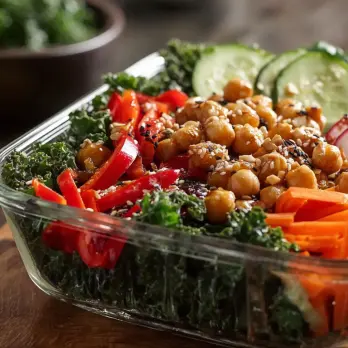 Boerenkoolsalade met Pindavinaigrette en Knapperige Kikkererwten