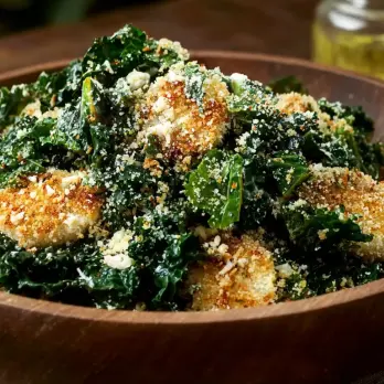 Boerenkool Caesar Salade met Knoflook Panko Crunch