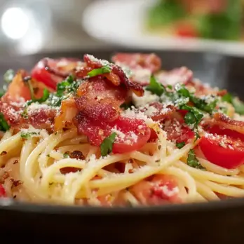 Pasta met Spek en Tomatensaus