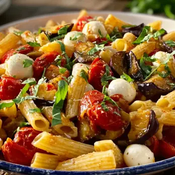 Pasta Salade Alla Norma met Aubergine en Mozzarella