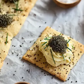 Maanzaadcrackers met Eimousse en Kaviaar