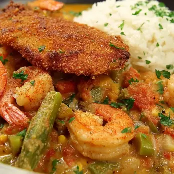 Crawfish Etouffee met Gefrituurde Meerval en Maïsbrood