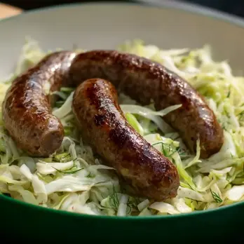 Zuurkool met Gegrilde Braadworst en Mosterd