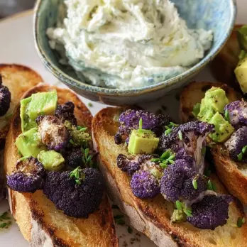 Avocado Labne Toast met Geroosterde Paarse Bloemkool