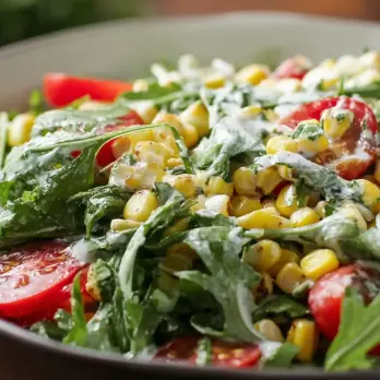 Rucola Maïssalade met Limoen-Korianderdressing