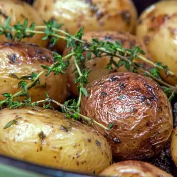 Knapperige Gebarsten Aardappelen met Tijm en Knoflook
