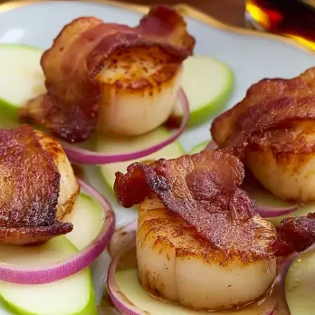 Torentjes van Krokante Bacon, Sint-Jakobsschelpen en Appel met Esdoornsiroop