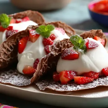Neapolitaanse Dessert Taco's met Aardbeien en Vanille-ijs