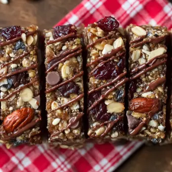 No-Bake Granola Repen met Carob Topping