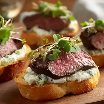 NY Strip Crostini met Blauwe Kaasdip