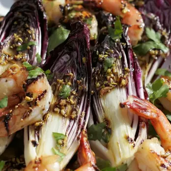 Gegrilde Radicchio en Garnalensalade met Balsamicodressing