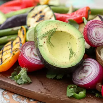 Gegrilde Zomergroenten met Avocado-Yoghurtdip