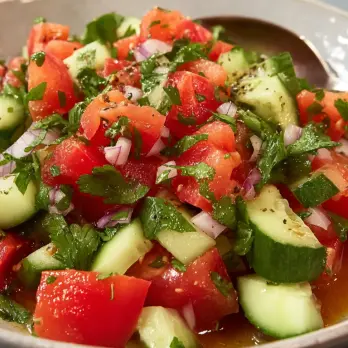 Tomaat-komkommersalade met Komijnvinaigrette