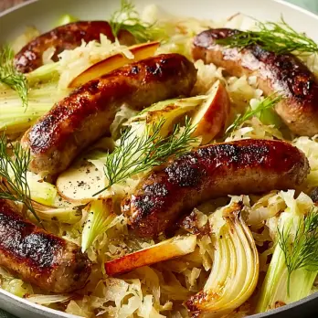 Kalkoensaucijs met Venkelzuurkool