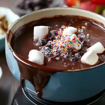 Chocolade Fondue met Marshmallows en Fruit