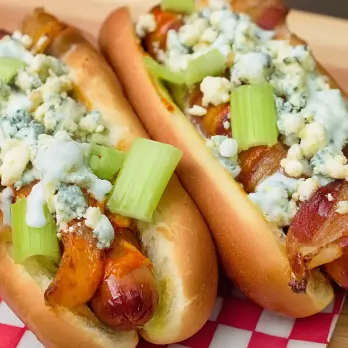 Buffalo Kip Hotdog met Spek en Blauwe Kaas