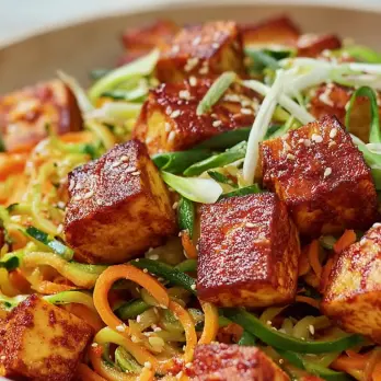 BBQ Tofu met Zoete Aardappel Noedels