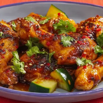 Gegrilde Kip met Honing-Chili-Knoflook en Komkommersalade