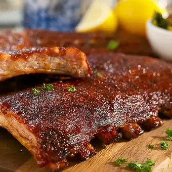Plakkerige Tamarinde Ribs met Boerenkool Mango Slaw